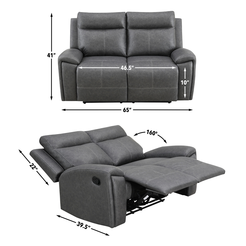 Pemberly Row Contemporary Polyester Upholstered Manual Loveseat in Gray