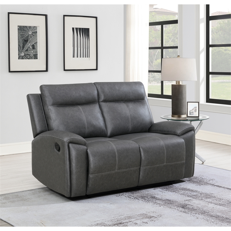 Pemberly Row Contemporary Polyester Upholstered Manual Loveseat in Gray