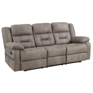 Pemberly Row Polyester Manual Reclining Sofa with Dropdown Console in Brown
