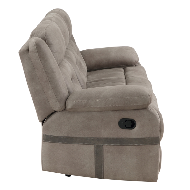 Pemberly Row Polyester Manual Reclining Sofa with Dropdown Console in Brown