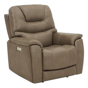 Pemberly Row Polyester Upholstered Double PWR ZG Recliner in Brown