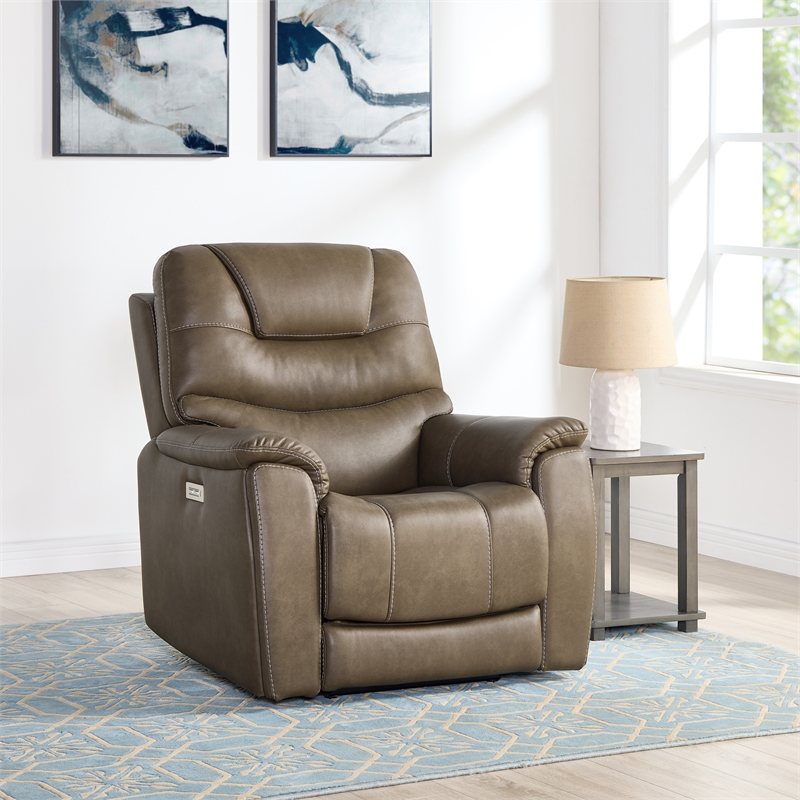 Pemberly Row Polyester Upholstered Double PWR ZG Recliner in Brown