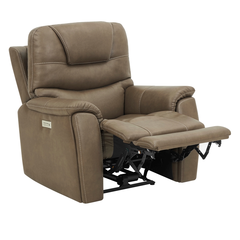Pemberly Row Polyester Upholstered Double PWR ZG Recliner in Brown