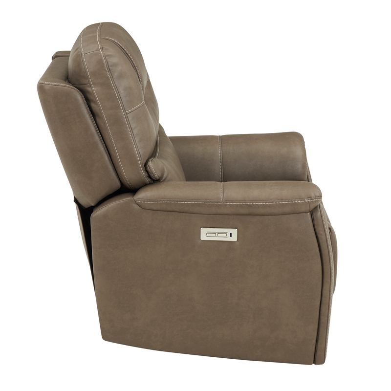 Pemberly Row Polyester Upholstered Double PWR ZG Recliner in Brown
