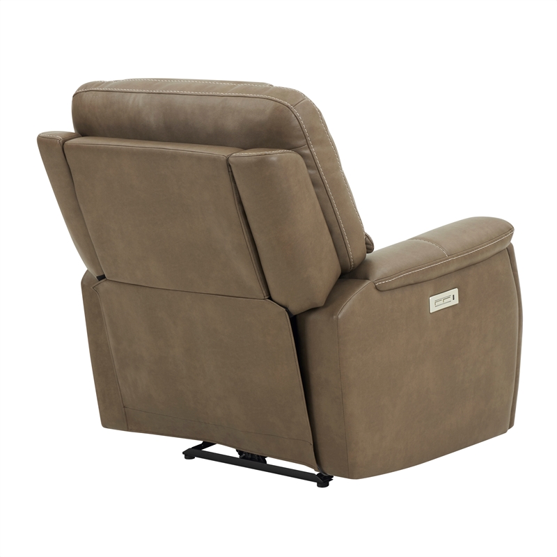 Pemberly Row Polyester Upholstered Double PWR ZG Recliner in Brown
