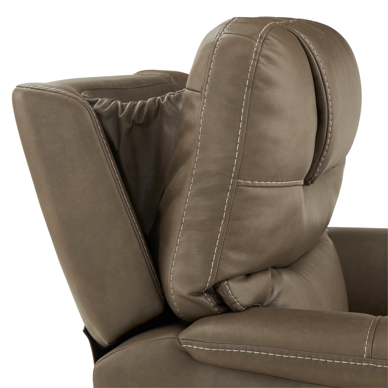 Pemberly Row Polyester Upholstered Double PWR ZG Recliner in Brown