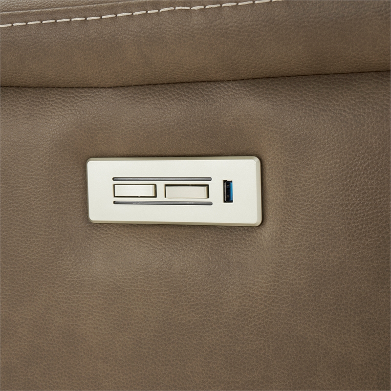 Pemberly Row Polyester Upholstered Double PWR ZG Recliner in Brown