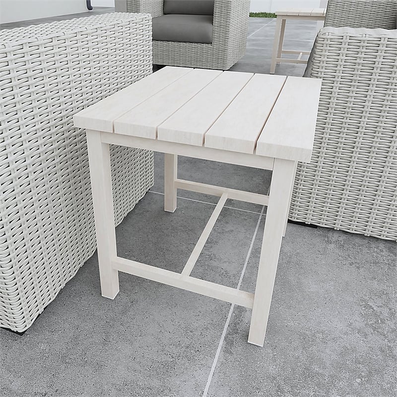 Pemberly Row Powder-Coated Aluminum End Table in White Washed