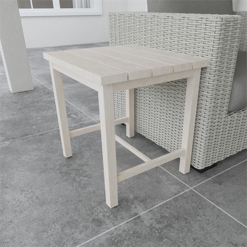 Pemberly Row Powder-Coated Aluminum End Table in White Washed