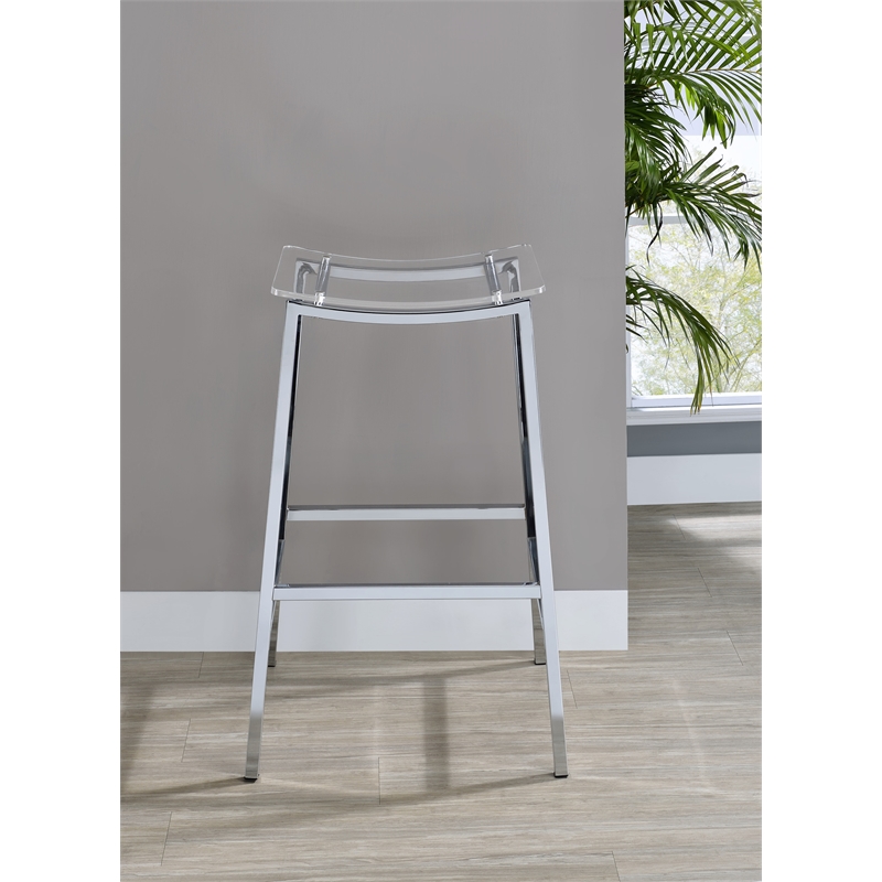 Pemberly Row Backless Bar Stool with Acrylic Seat in Clear (Set of 2)