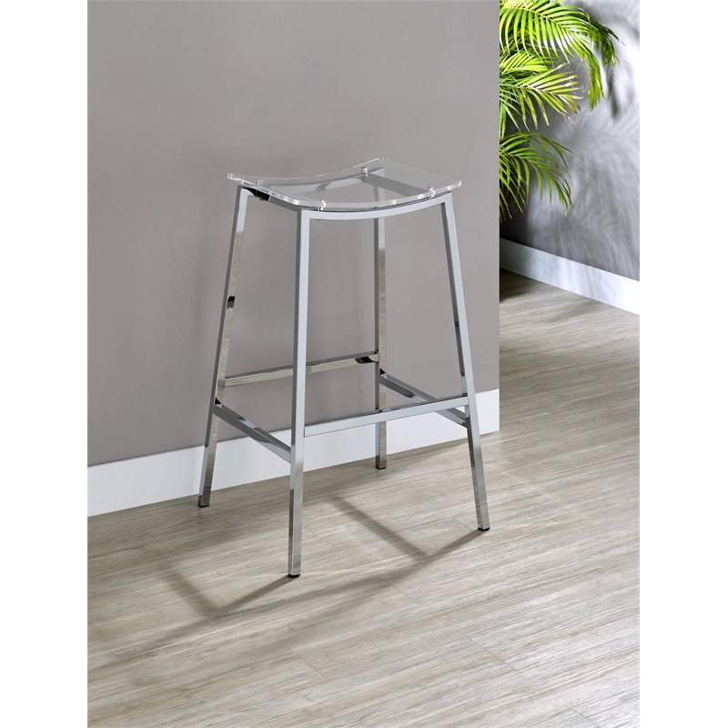 Pemberly Row Backless Bar Stool with Acrylic Seat in Clear (Set of 2)