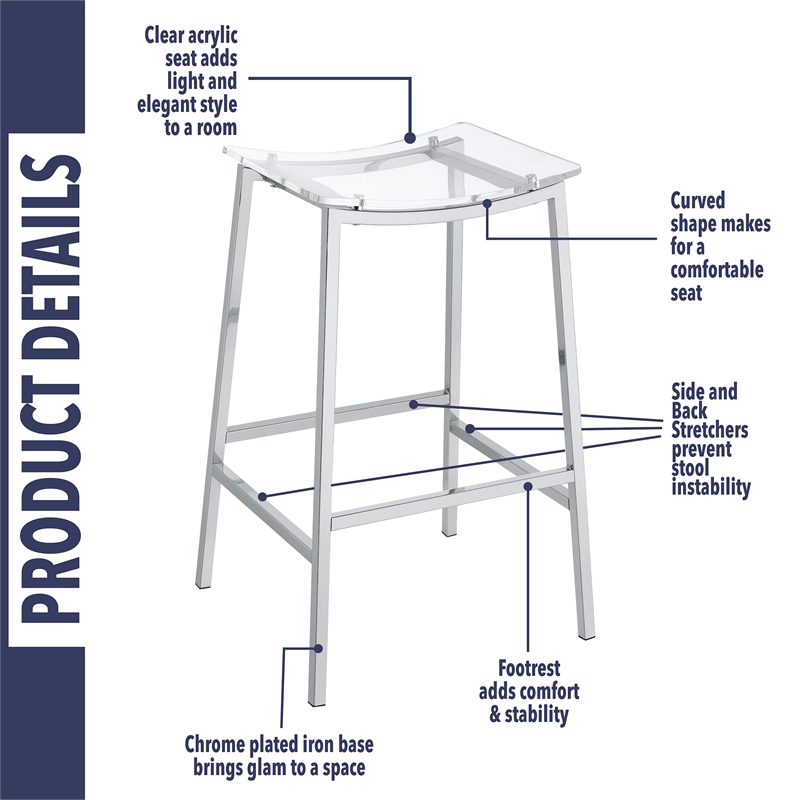 Pemberly Row Backless Bar Stool with Acrylic Seat in Clear (Set of 2)