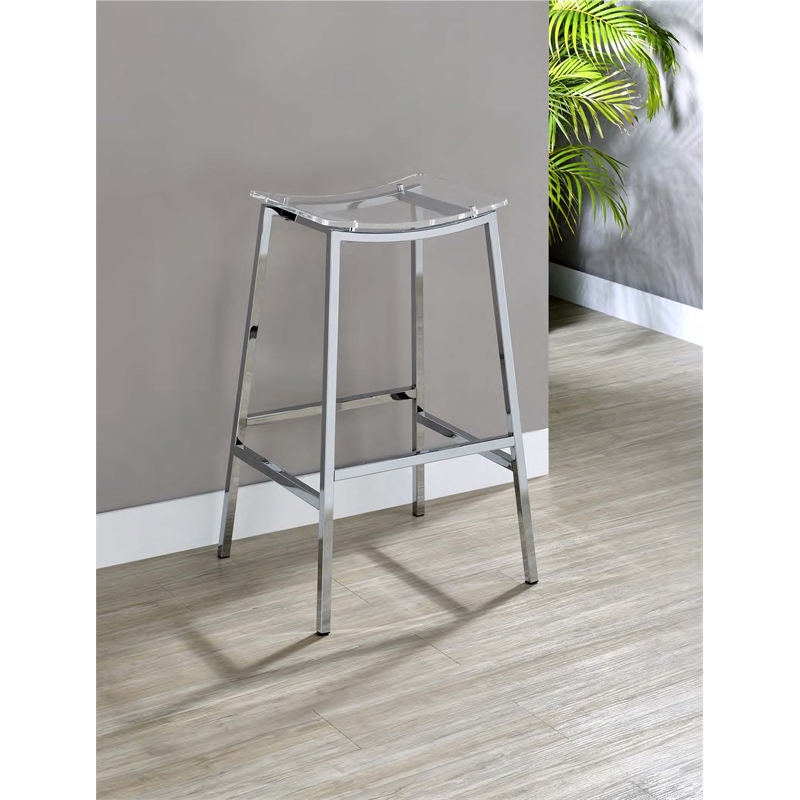 Pemberly Row Backless Bar Stool with Acrylic Seat in Clear (Set of 2)