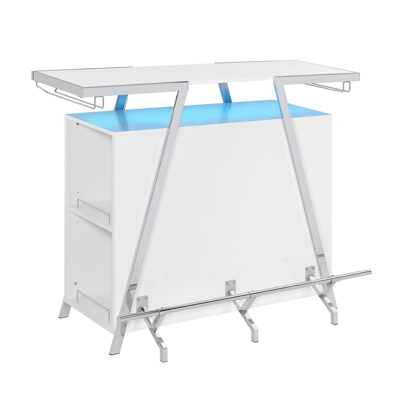 Pemberly Row Engineered Wood Bar Table with LED lights in White