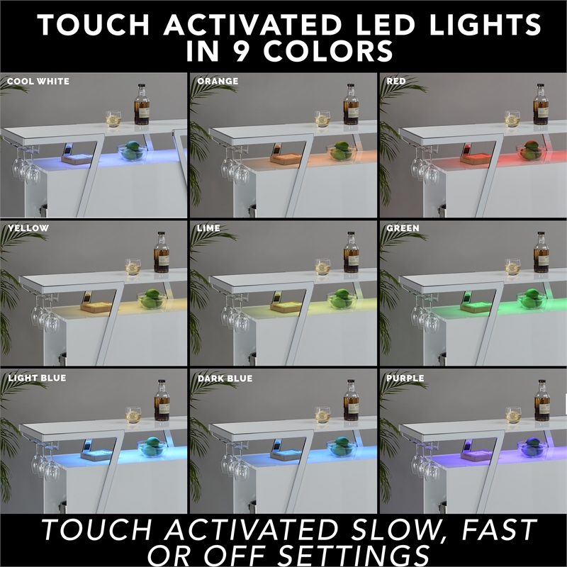 Pemberly Row Engineered Wood Bar Table with LED lights in White