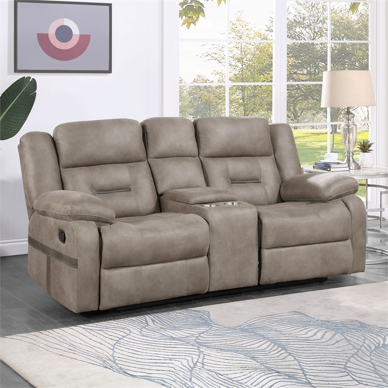 Pemberly Row Polyester Upholstered Manual Console Loveseat in Brown
