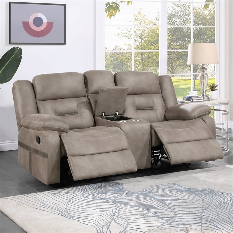 Pemberly Row Polyester Upholstered Manual Console Loveseat in Brown