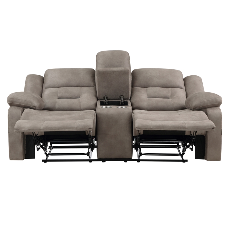 Pemberly Row Polyester Upholstered Manual Console Loveseat in Brown