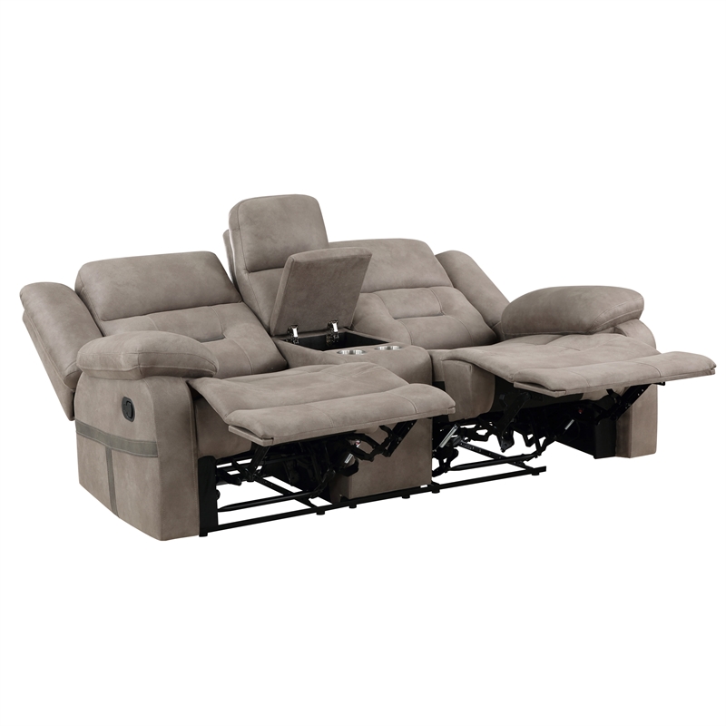 Pemberly Row Polyester Upholstered Manual Console Loveseat in Brown