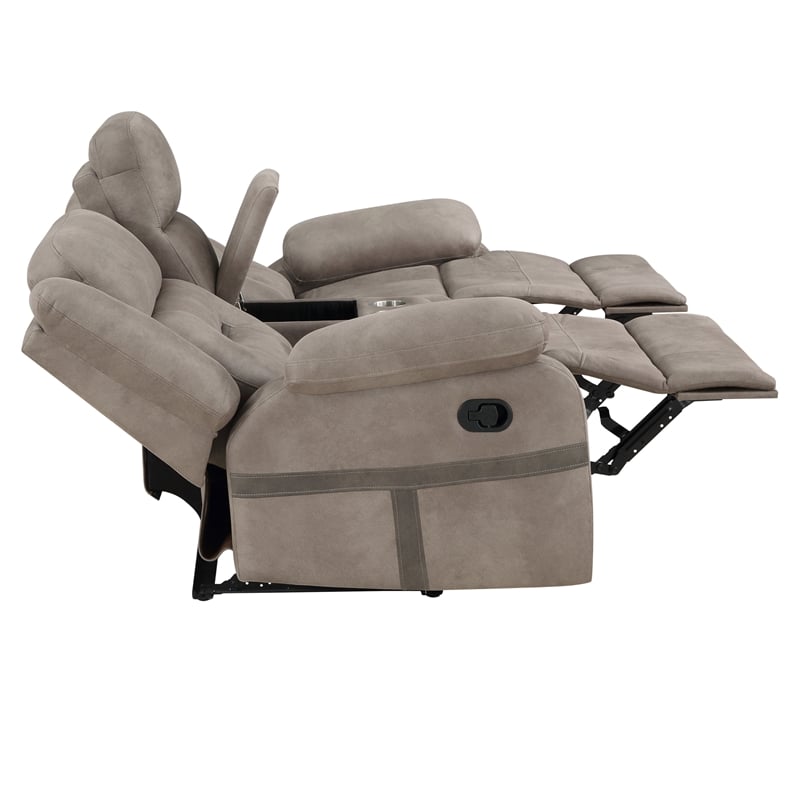 Pemberly Row Polyester Upholstered Manual Console Loveseat in Brown