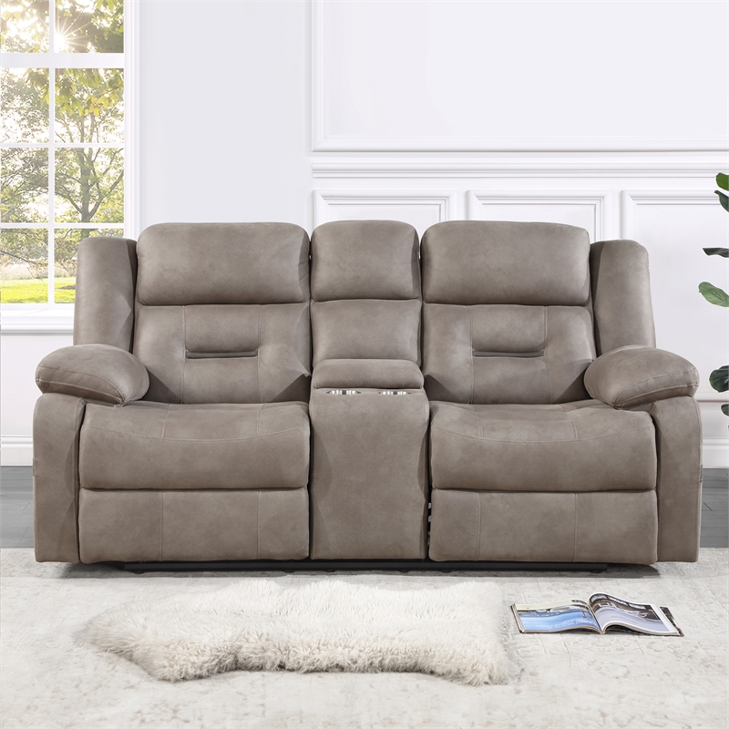 Pemberly Row Polyester Upholstered Manual Console Loveseat in Brown