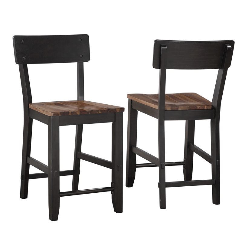 Pemberly Row Rubberwood/Iron Counter Chair in Black (Set of 2)