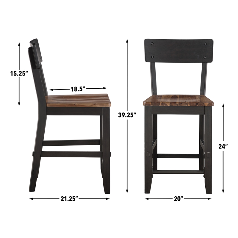 Pemberly Row Rubberwood/Iron Counter Chair in Black (Set of 2)
