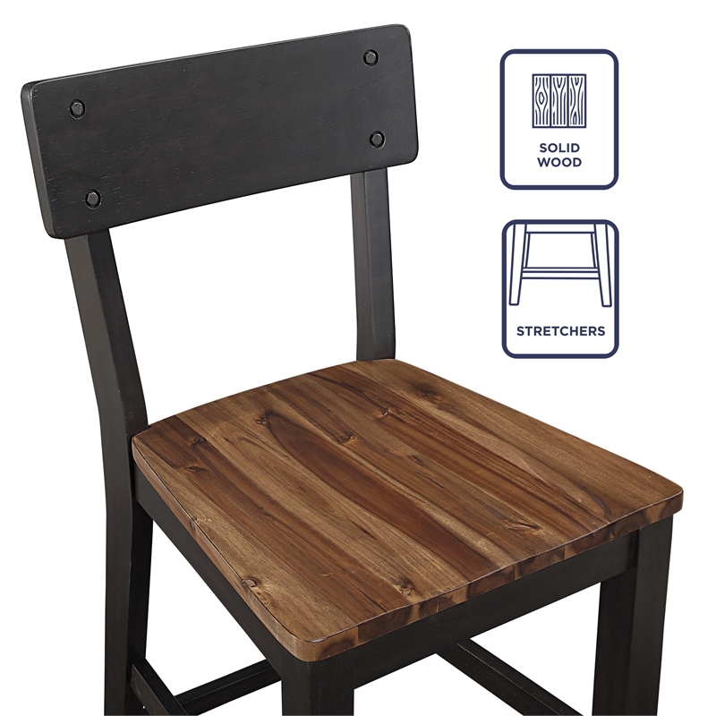 Pemberly Row Rubberwood/Iron Counter Chair in Black (Set of 2)