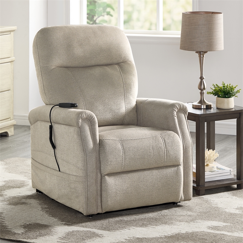 Pemberly Row Traditional Polyester Upholstered Single Motor Lift in Tan