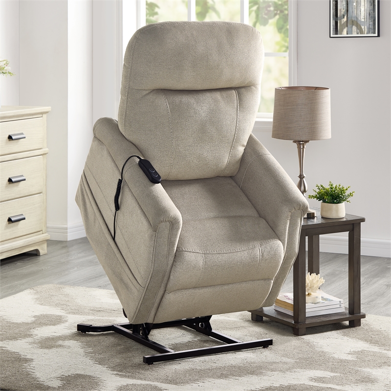 Pemberly Row Traditional Polyester Upholstered Single Motor Lift in Tan