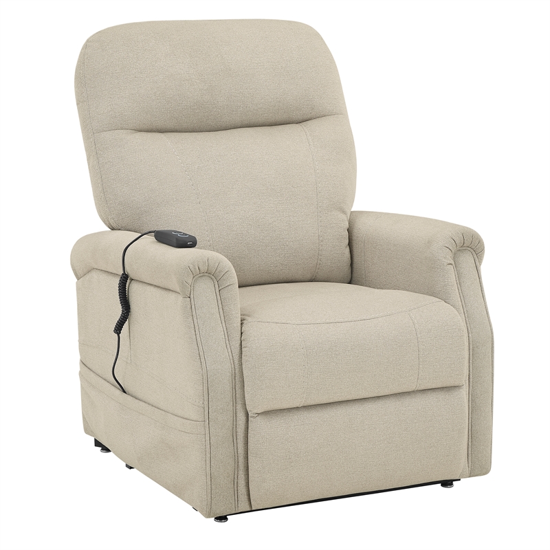 Pemberly Row Traditional Polyester Upholstered Single Motor Lift in Tan