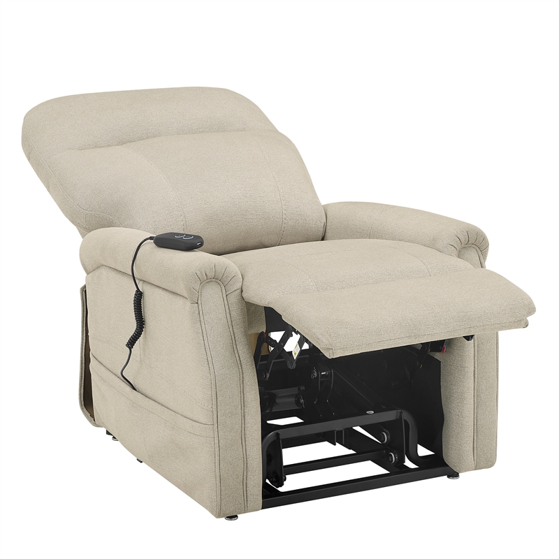 Pemberly Row Traditional Polyester Upholstered Single Motor Lift in Tan