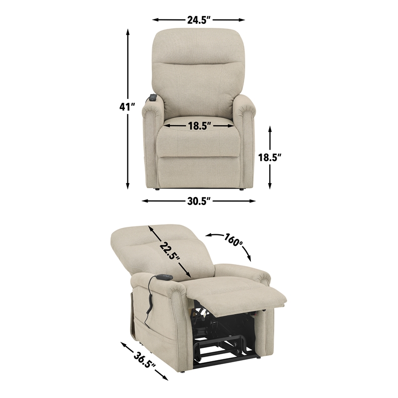 Pemberly Row Traditional Polyester Upholstered Single Motor Lift in Tan