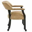Pemberly Row Faux Leather Dining Arm Chair with Caster in Black