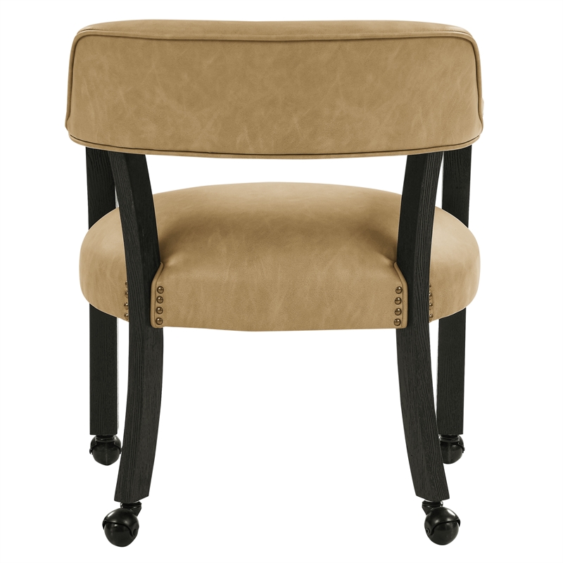 Pemberly Row Faux Leather Dining Arm Chair with Caster in Black