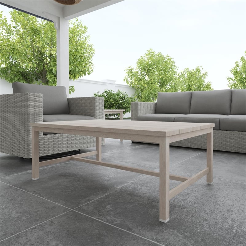 Pemberly Row Transitional Powder-Coated Aluminum Coffee Table in White