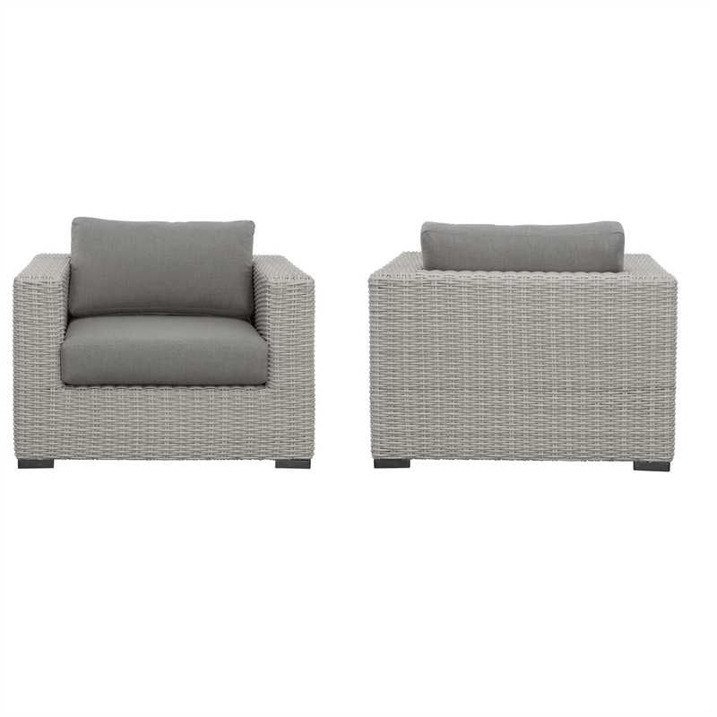 Pemberly Row Aluminum Lounge Chair with .5 Round Wicker Gray (Set of 2)