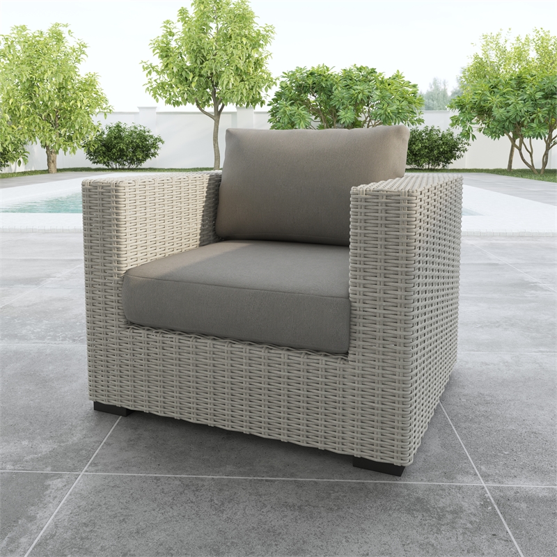 Pemberly Row Aluminum Lounge Chair with .5 Round Wicker Gray (Set of 2)