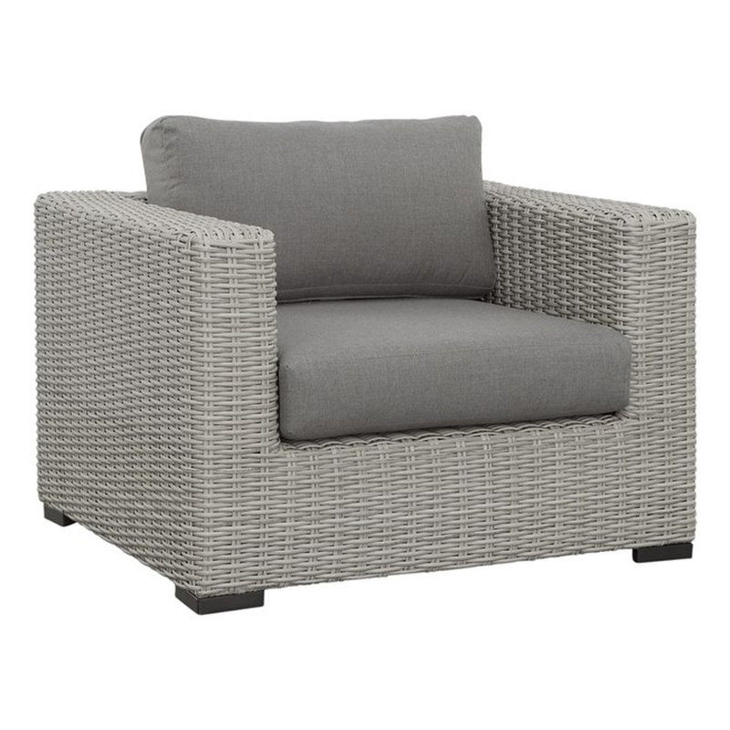 Pemberly Row Aluminum Lounge Chair with .5 Round Wicker Gray (Set of 2)