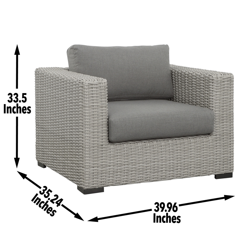 Pemberly Row Aluminum Lounge Chair with .5 Round Wicker Gray (Set of 2)