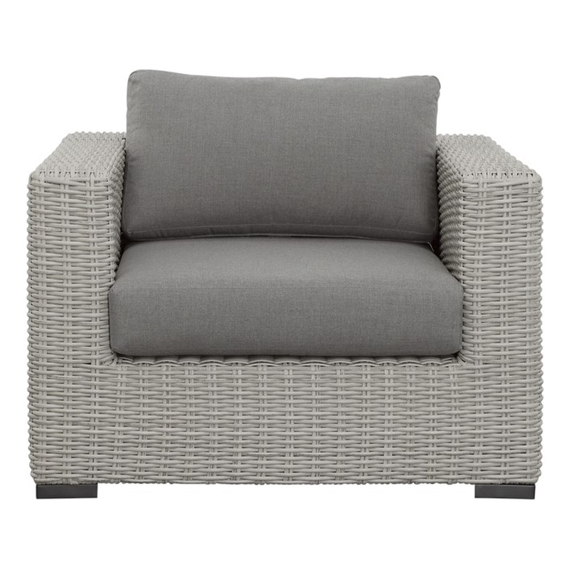 Pemberly Row Aluminum Lounge Chair with .5 Round Wicker Gray (Set of 2)