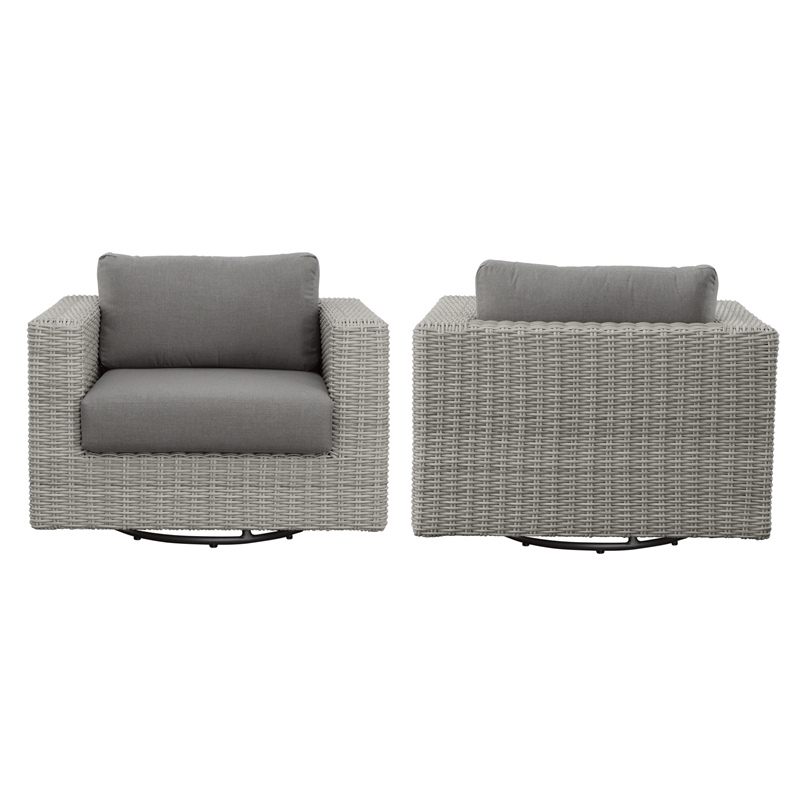 Pemberly Row Aluminum Swivel Chair with .5 Round Wicker Gray (Set of 2)