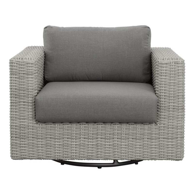 Pemberly Row Aluminum Swivel Chair with .5 Round Wicker Gray (Set of 2)