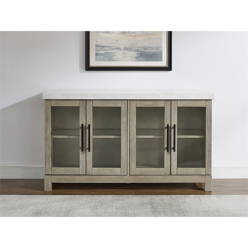 Pemberly Row Marble Top Sideboard with Touch Lighting in Brown