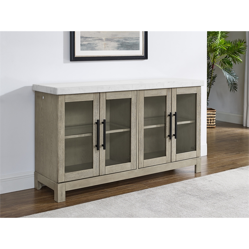 Pemberly Row Marble Top Sideboard with Touch Lighting in Brown