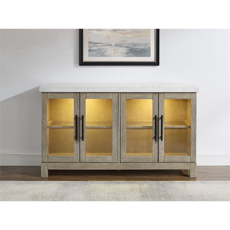 Pemberly Row Marble Top Sideboard with Touch Lighting in Brown