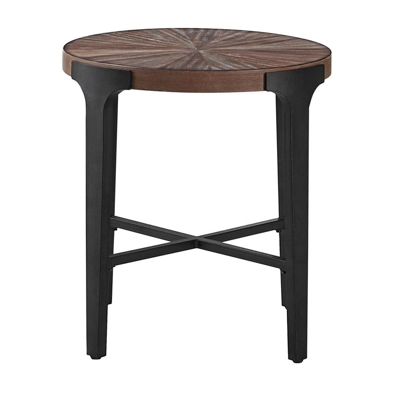 Pemberly Row Contemporary Engineered Wood Round End Table in Brown
