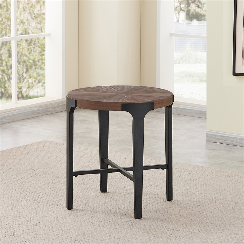 Pemberly Row Contemporary Engineered Wood Round End Table in Brown