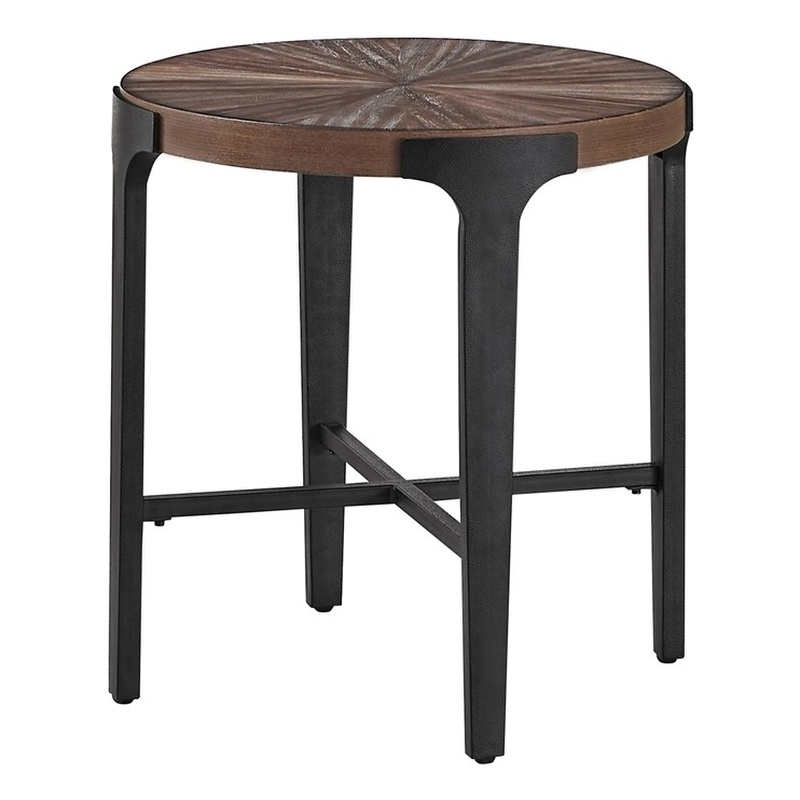 Pemberly Row Contemporary Engineered Wood Round End Table in Brown