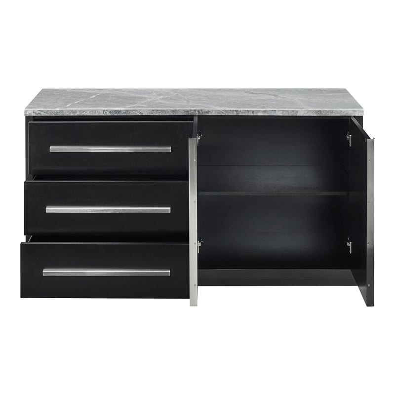 Pemberly Row Contemporary Marble Top Buffet/Server in Gray/Black